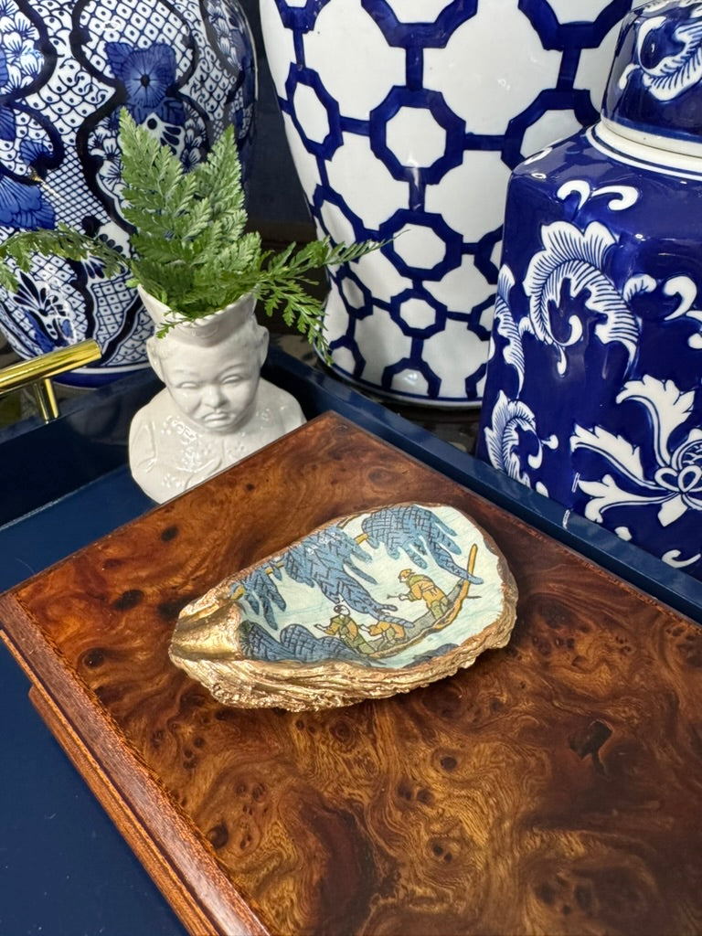 Blue Green Chinoiserie | Grande Oyster Display Shell