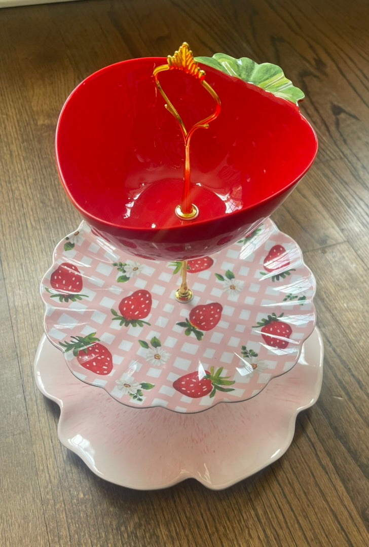 Bowl of Strawberries #2 | Melamine 3 Tiered Plate Stand