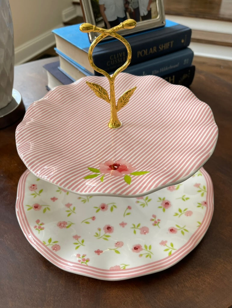 Pink Garden | 2 Tiered Plate Stand