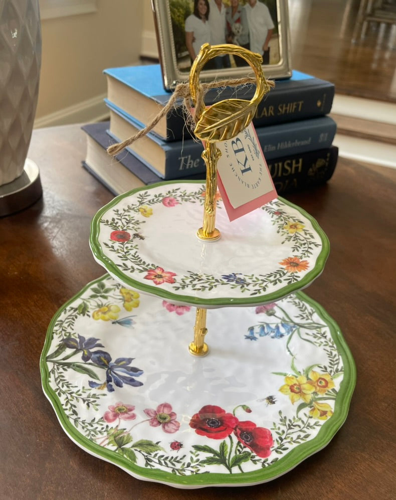 Garden Floral #2 | Melamine 2 Tiered Plate Stand