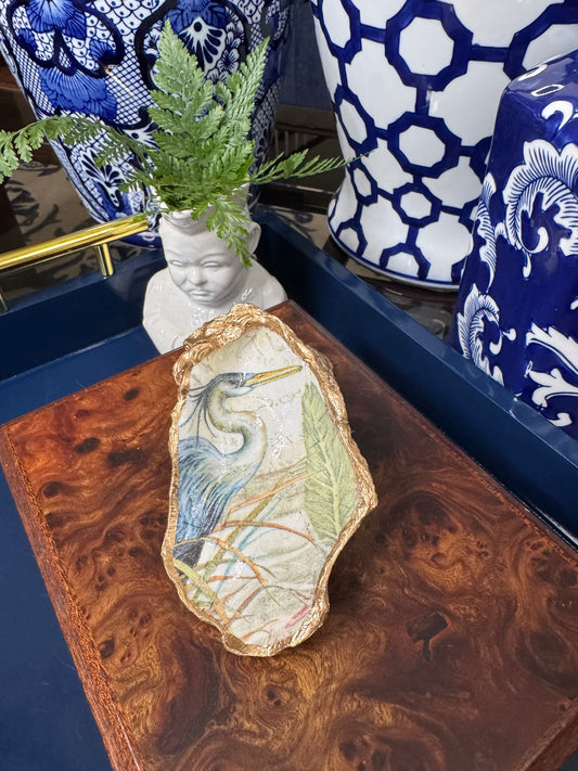 Blue Heron | Grande Oyster Shell Trinket Dish