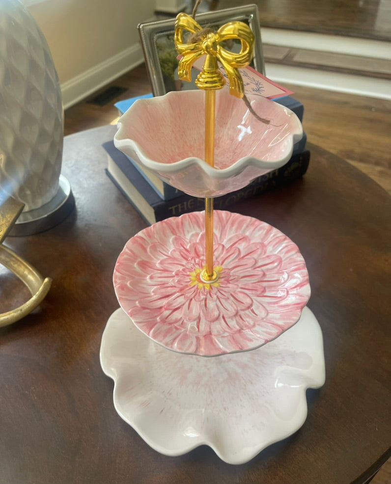 Cup of Pink Petals #3 | Melamine 3 Tiered Plate Stand