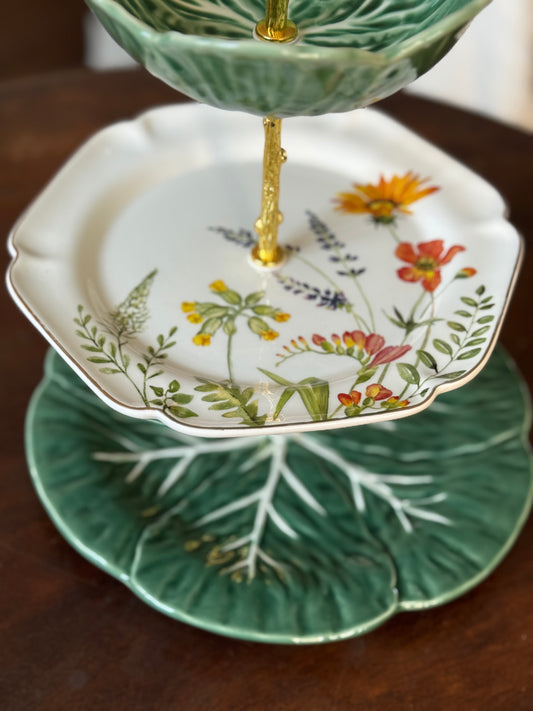 Green Cabbage Floral | Tiered 3 Plate Stand