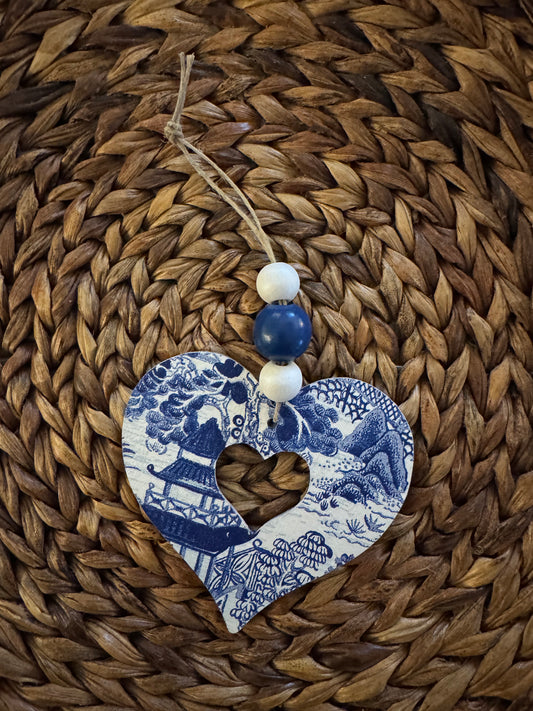 Heart Ornament | Blue & White Chinoiserie