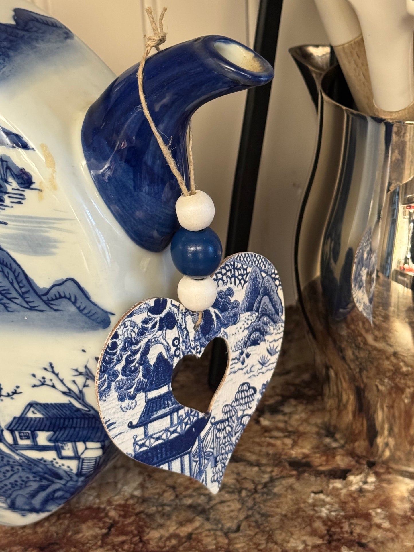 Heart Ornament | Blue & White Chinoiserie