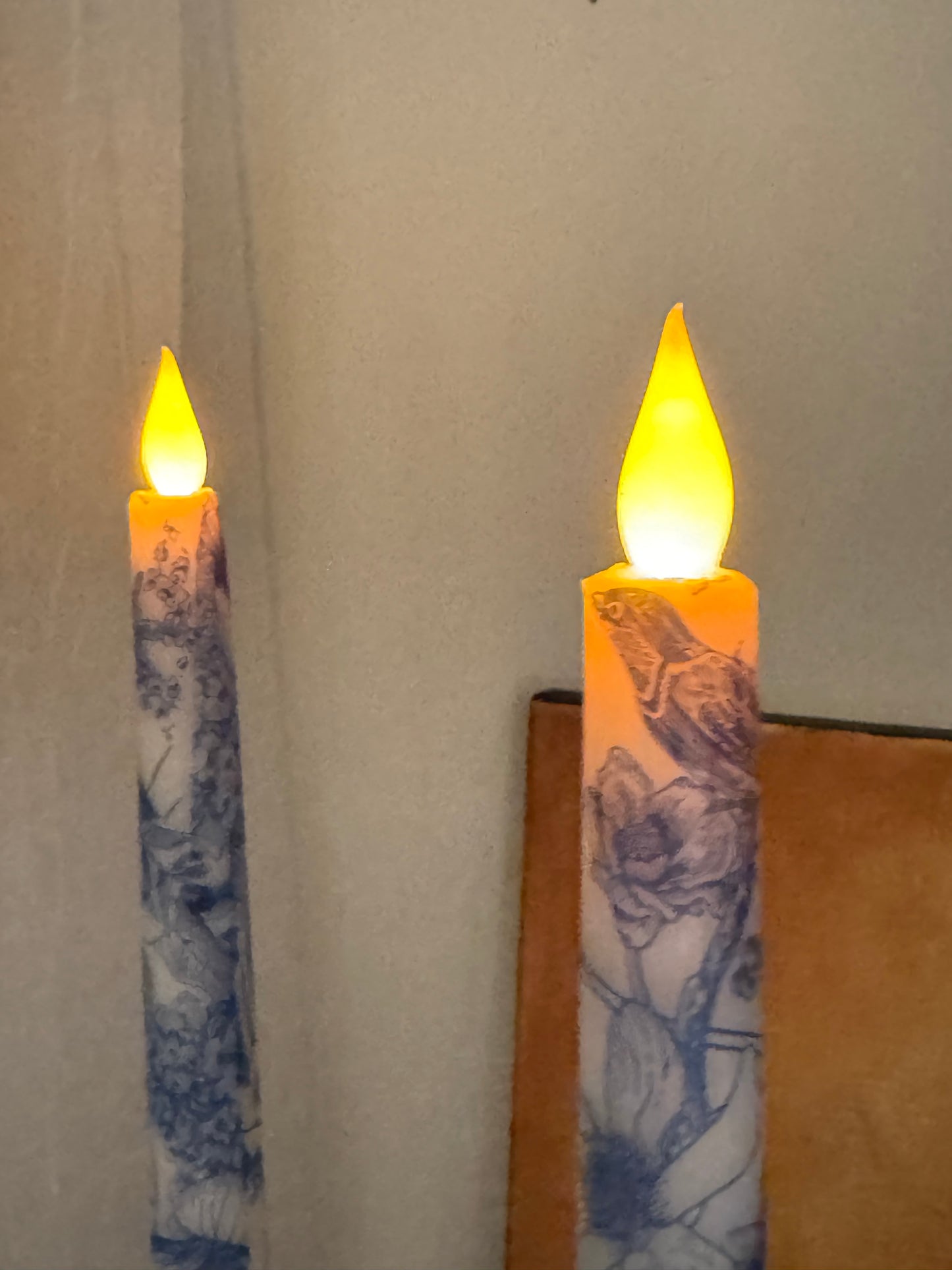 Blue Toile Taper Candlesticks | Flameless