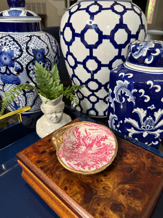 Pink Harvest Toile | Grande or Medium Clam Shell Trinket Dish