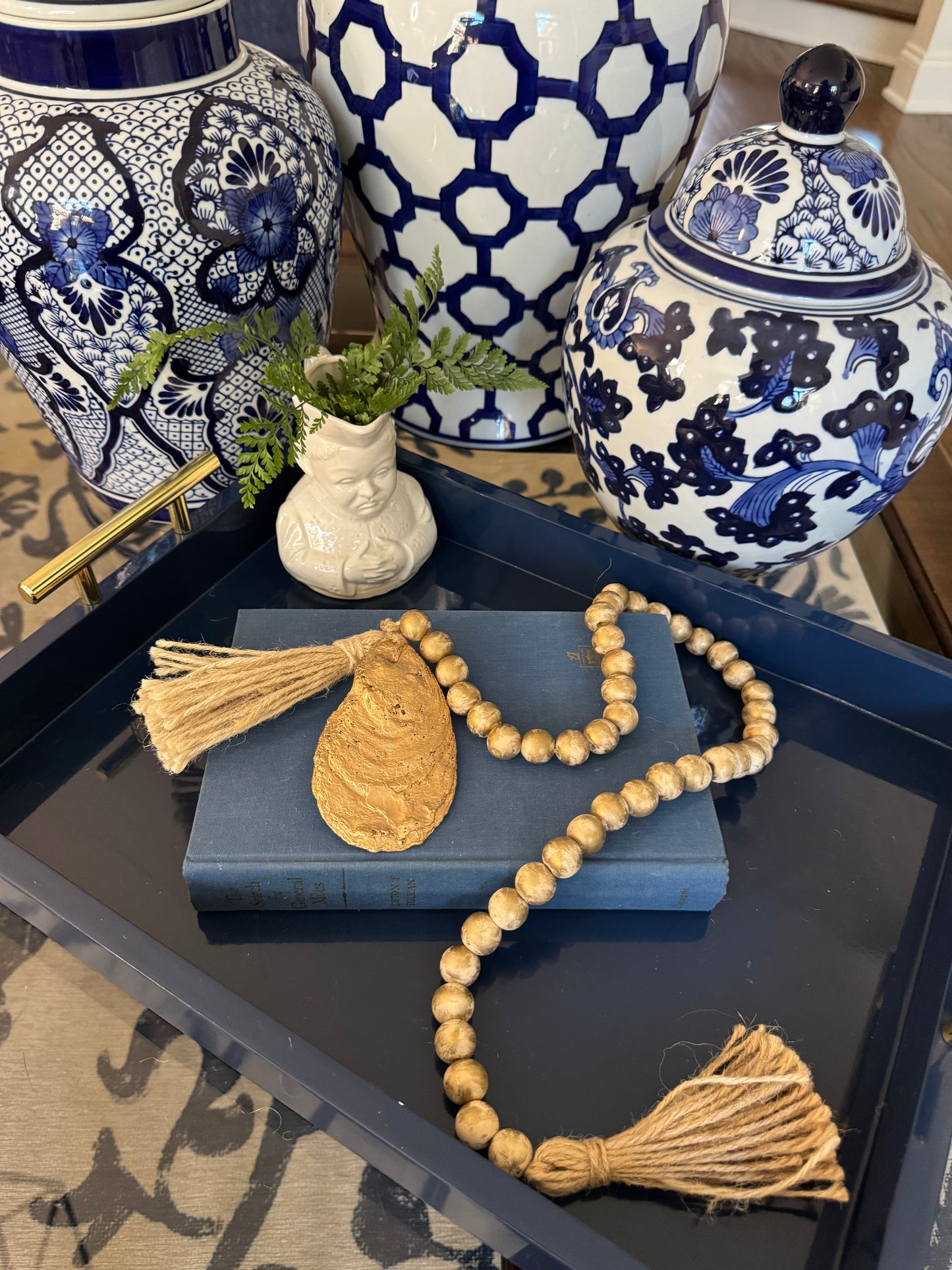 One Shell Oyster Garland | Muted Blue Green Chinoiserie