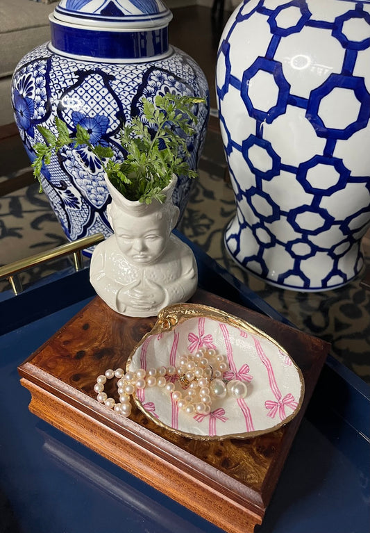 Pinky Bows N Stripes | Grande Clam Trinket Dish