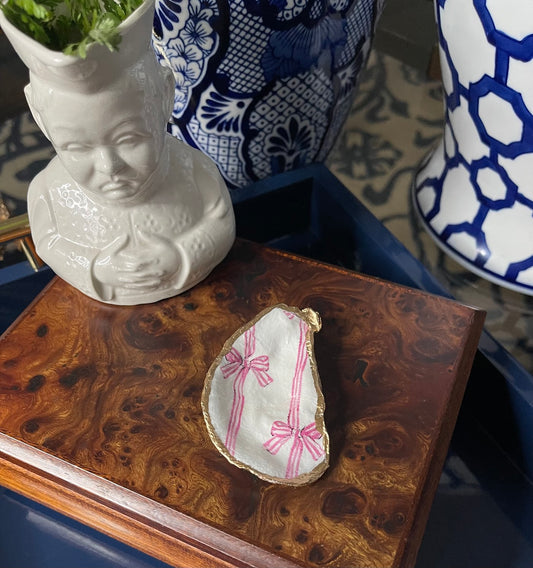 Pinky Bows N Stripes | Petite Oyster Display Shell
