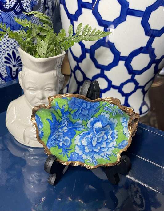 Green & Blue Floral | Petite or Grande Oyster Display Shell