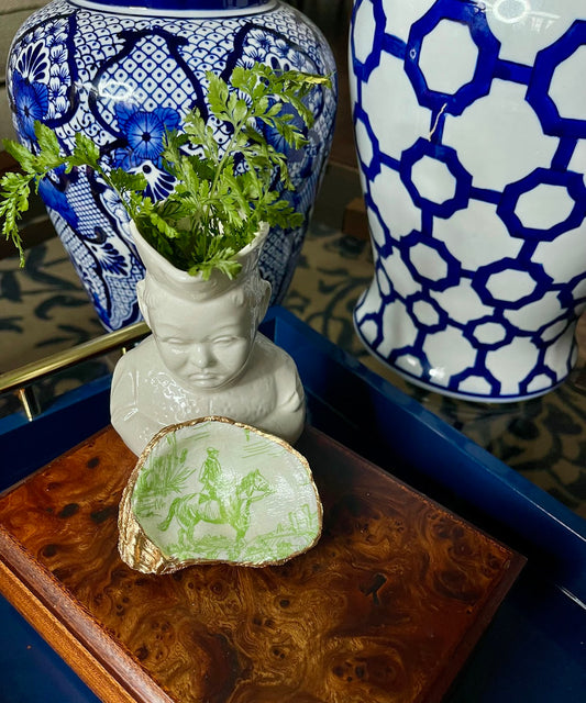 Green Toile Reverie | Petite Oyster Display Shell