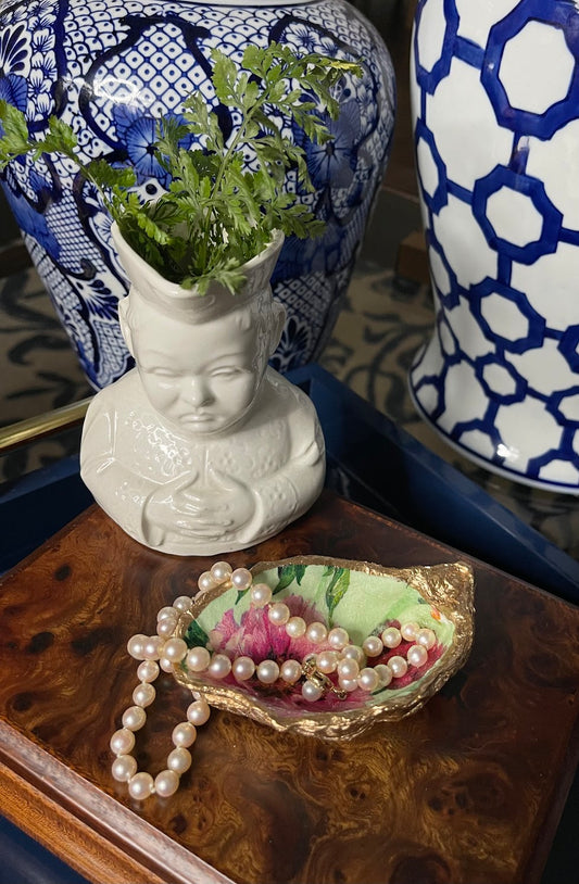 Pink Pistachio Floral | Grande Oyster Shell Trinket Dish