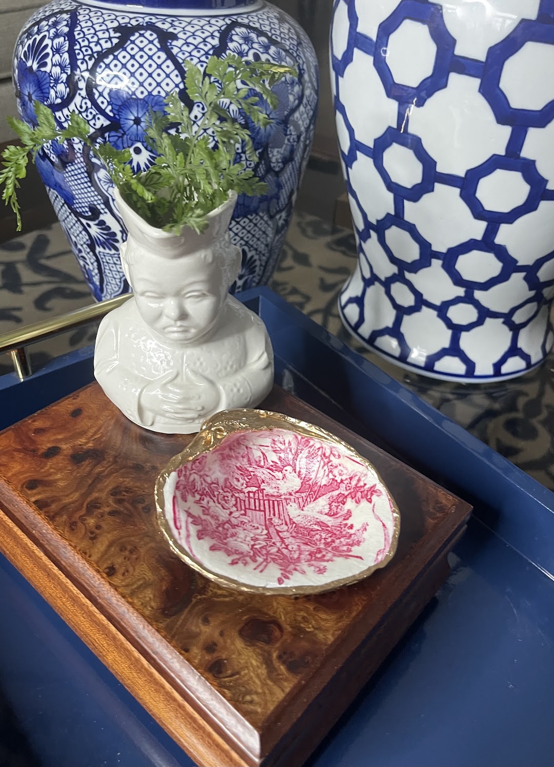 Pink Harvest Toile | Grande or Medium Clam Shell Trinket Dish