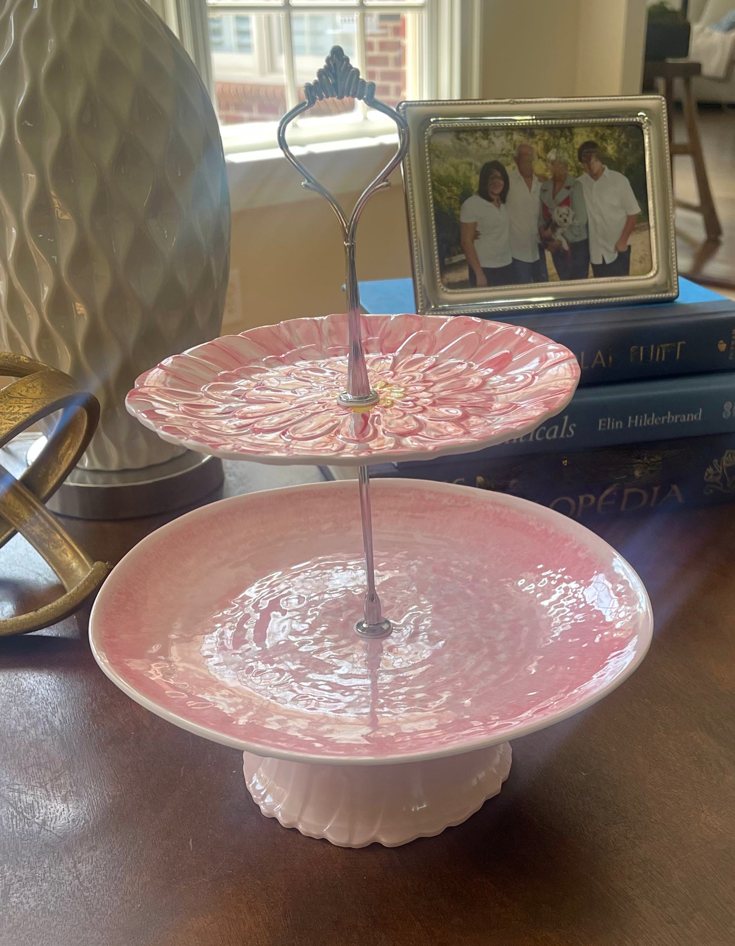 Pretty In Pink Pedestal | Melamine 2 Tiered Plate Stand