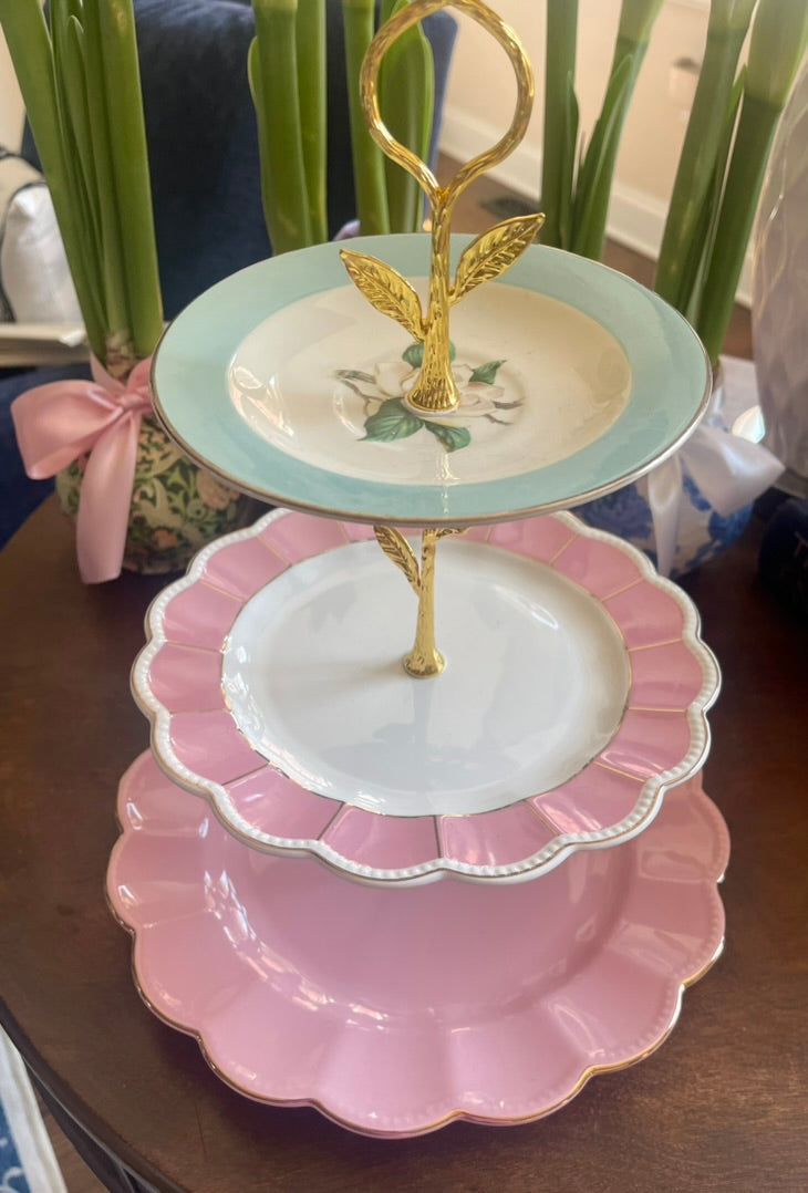 Pink Magnolia | 3 Tiered Plate Stand