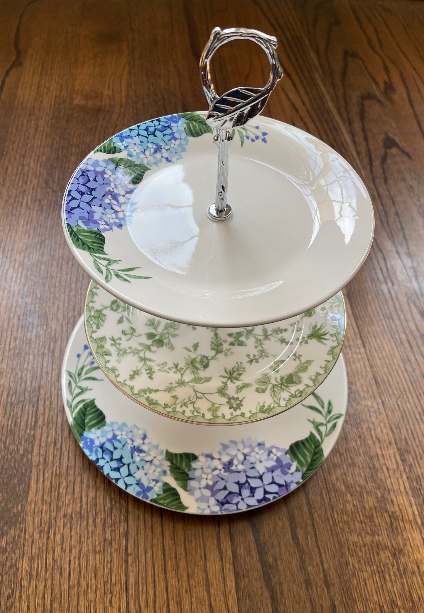 Blue Hydrangea Floral #2 | 3 Tiered Plate Stand