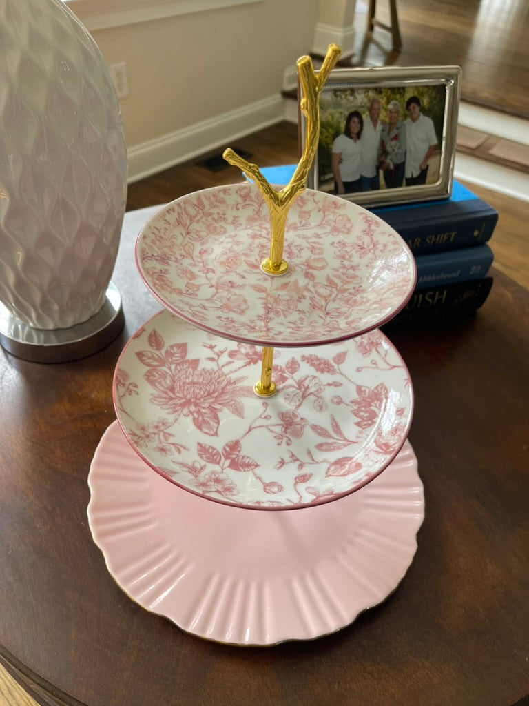 Pretty Pink Dahlias #3 | 3 Tiered Plate Stand