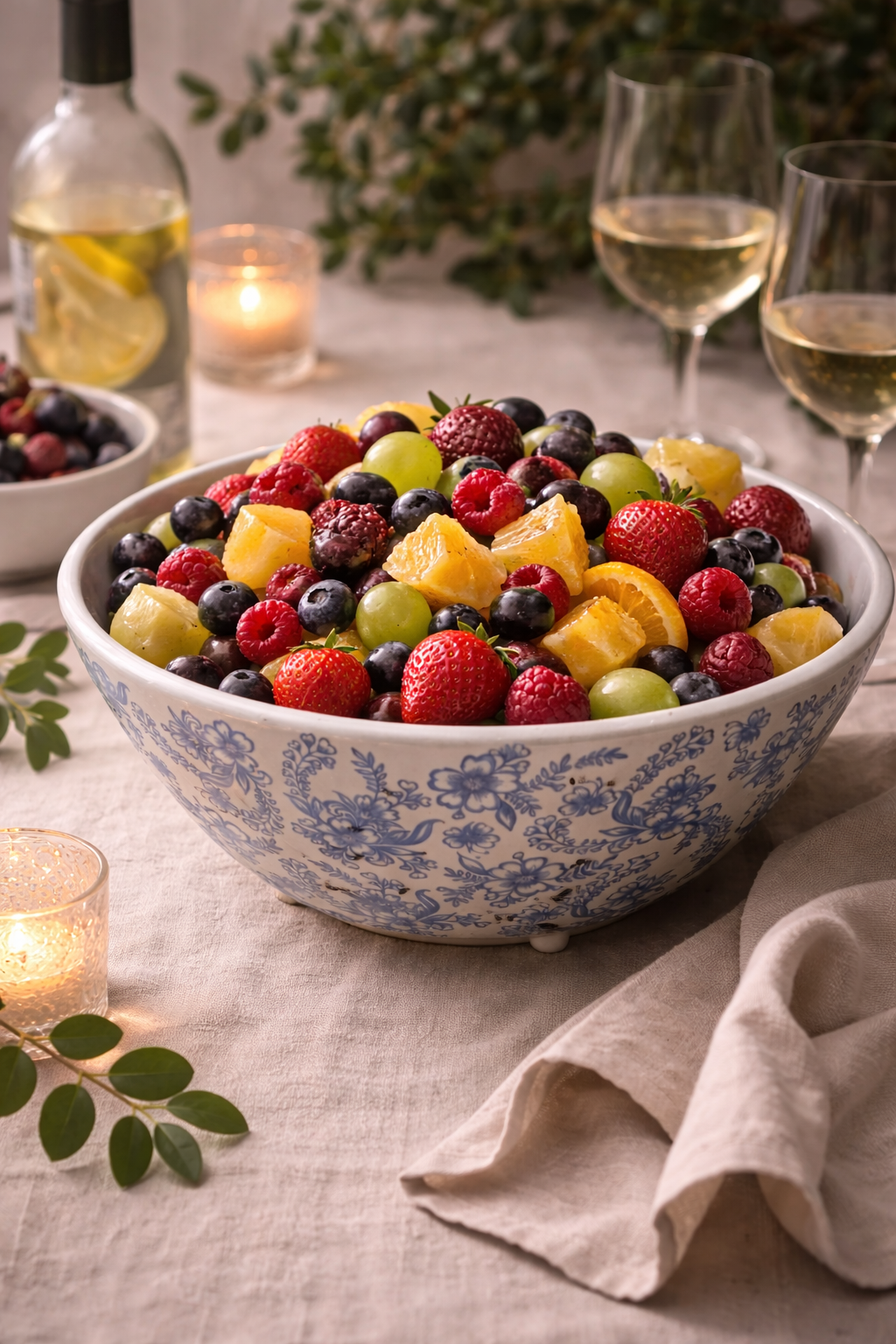 Handcrafted Large Vintage Wood Bowl | Blue & White