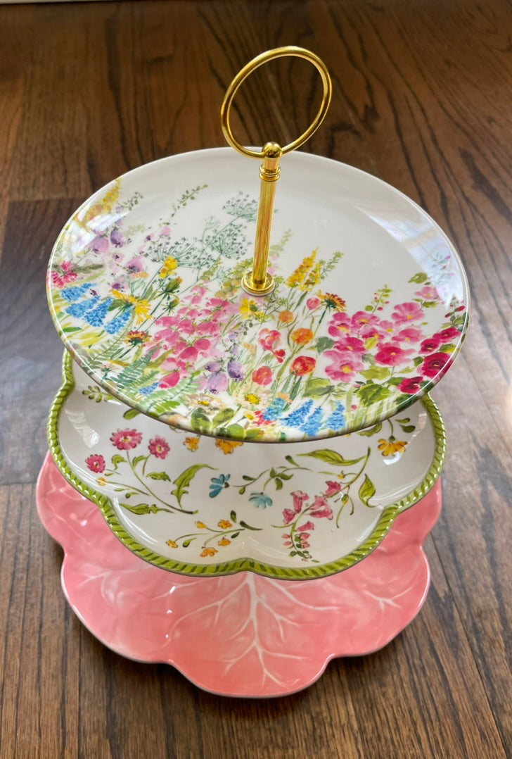 Pink Cabbage Floral Garden | Melamine 3 Tiered Plate Stand