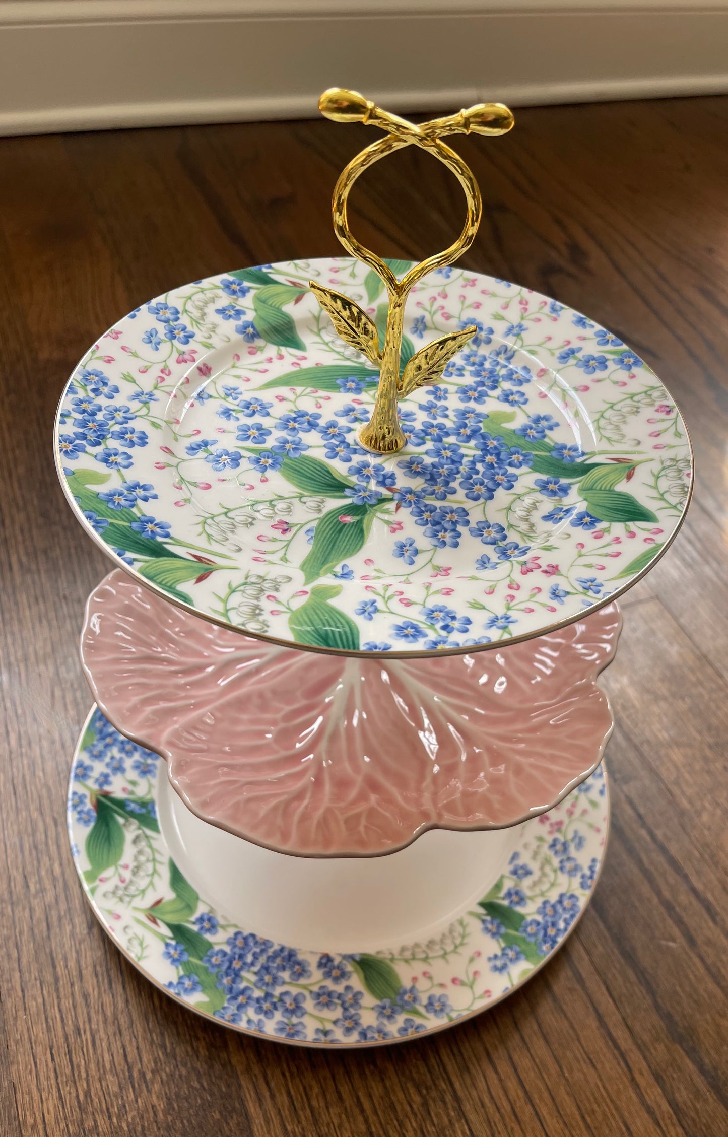 Pink, Blue & White Floral | 3 Tiered Plate Stand