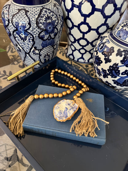 One Shell Oyster Garland | Blue Toile