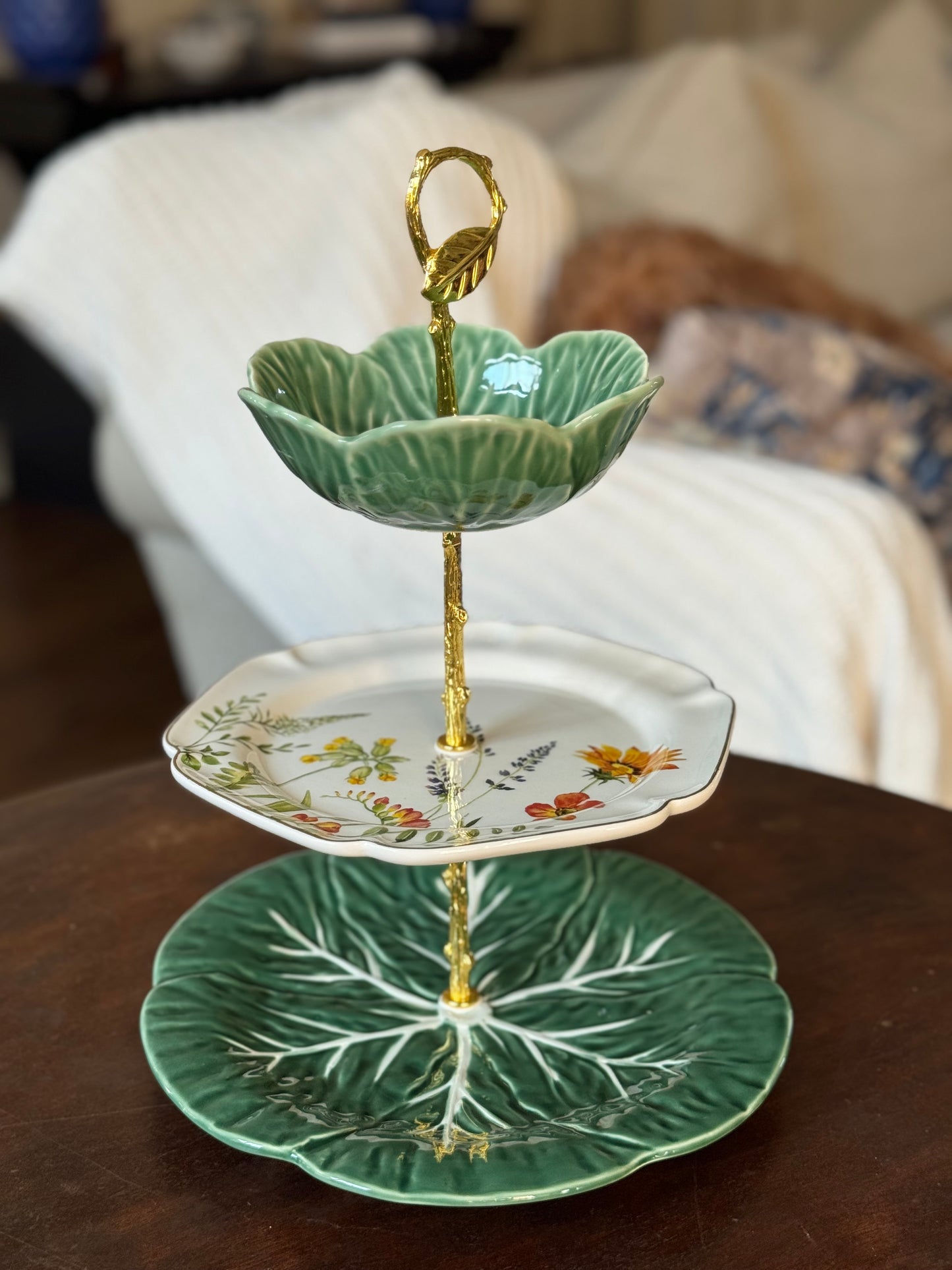 Green Cabbage Floral | Tiered 3 Plate Stand