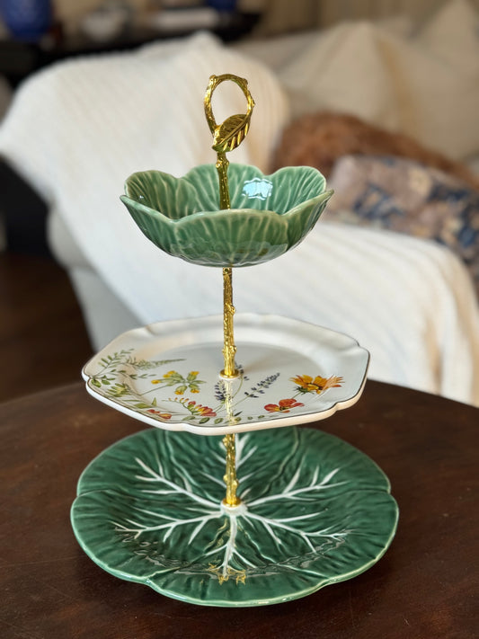 Green Cabbage Floral | Tiered 3 Plate Stand