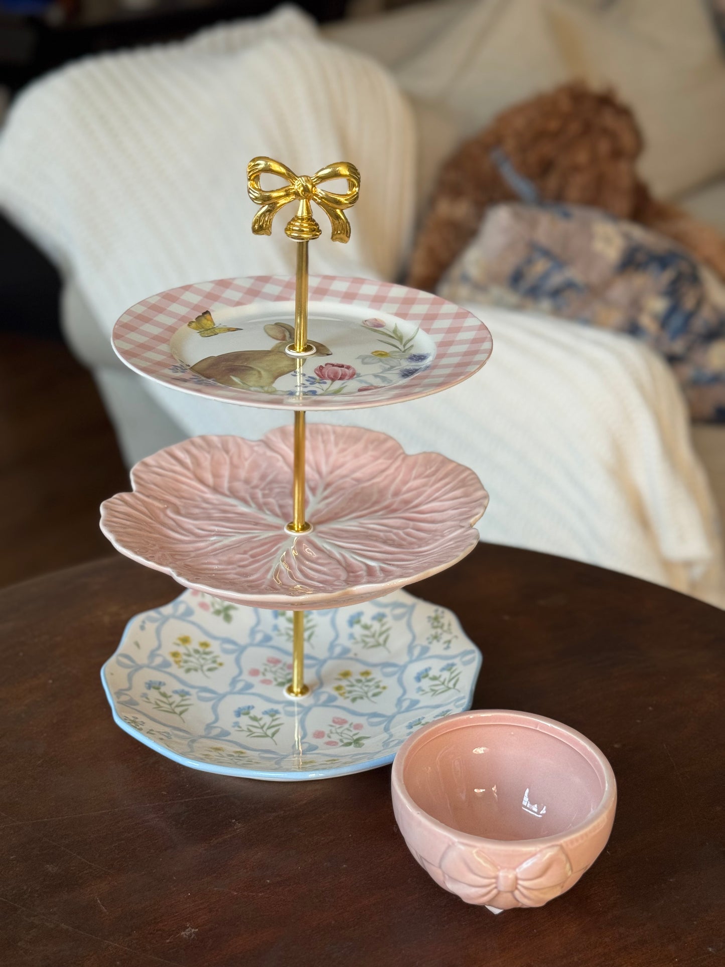 Pink Blue Bunny | Tiered 3 Plate Stand