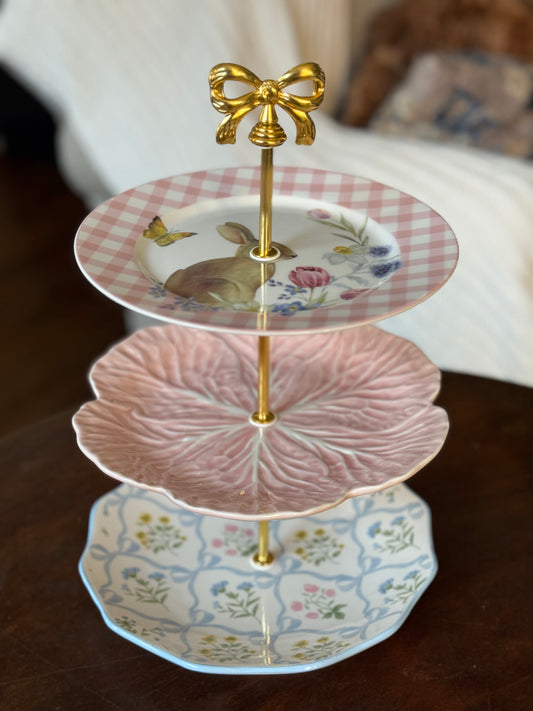 Pink Blue Bunny | Tiered 3 Plate Stand