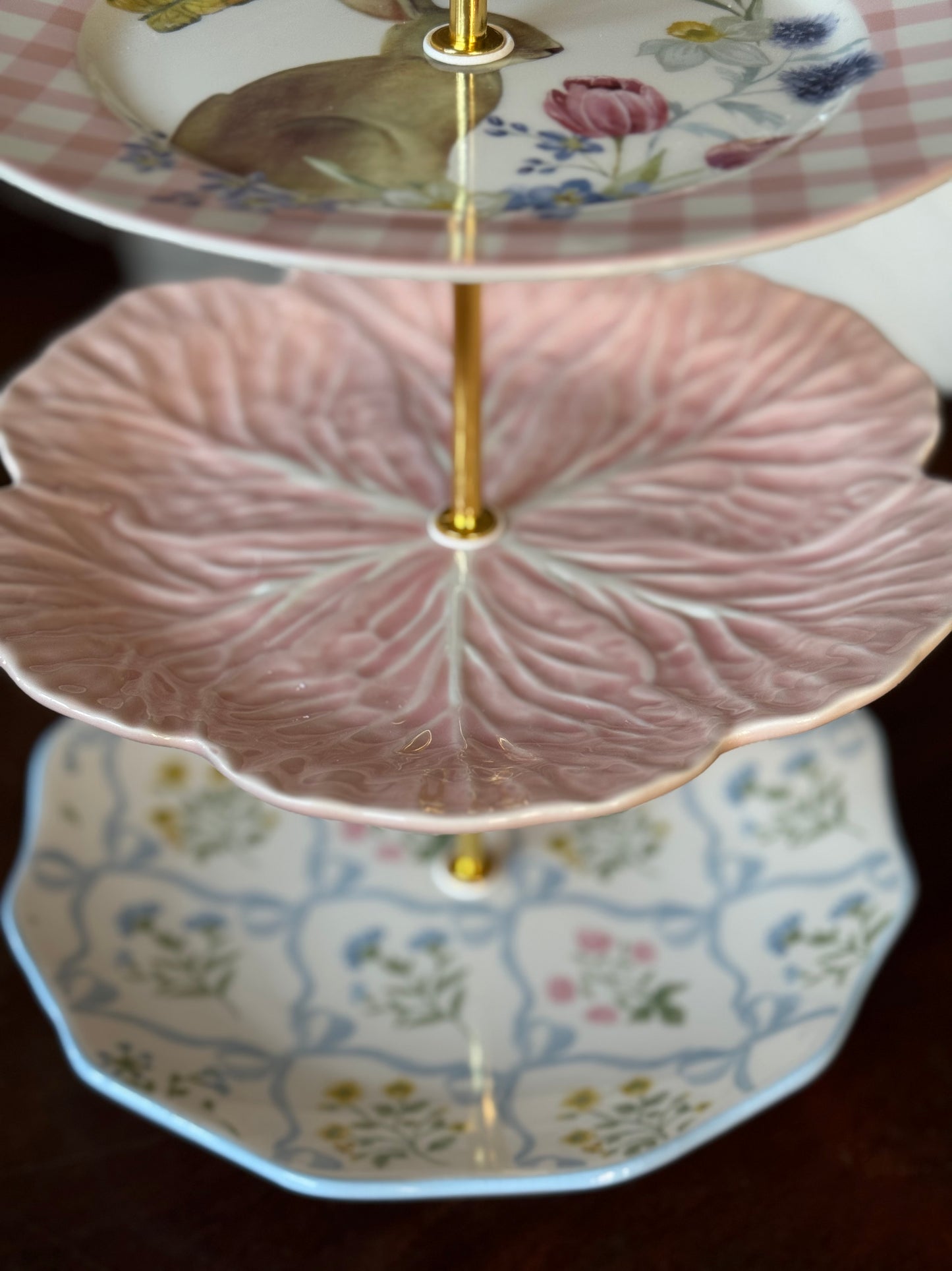Pink Blue Bunny | Tiered 3 Plate Stand