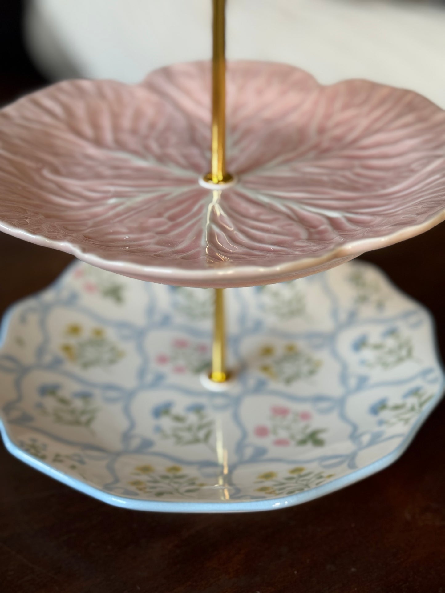 Pink Blue Bunny | Tiered 3 Plate Stand