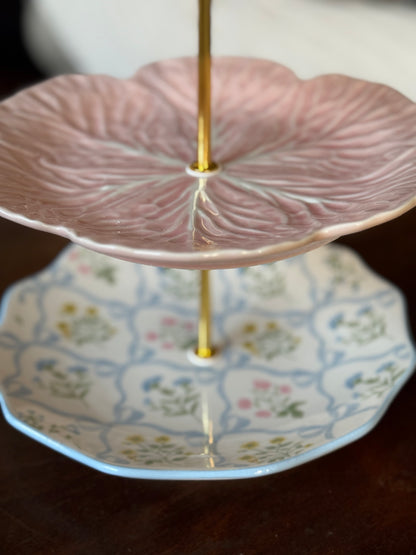 Pink Blue Bunny | Tiered 3 Plate Stand