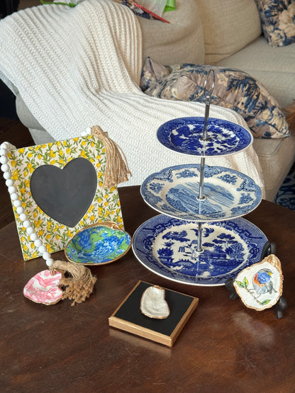 Pink Blue Bunny | Tiered 3 Plate Stand