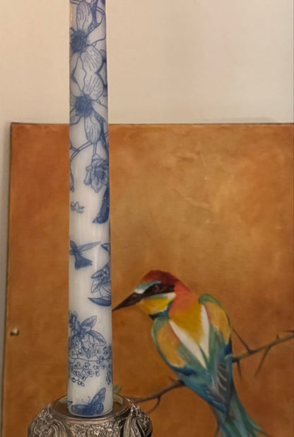Blue Toile Taper Candlesticks | Flameless