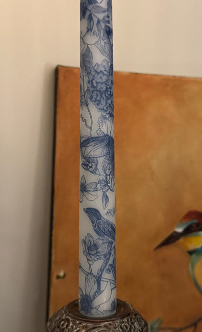 Blue Toile Taper Candlesticks | Flameless