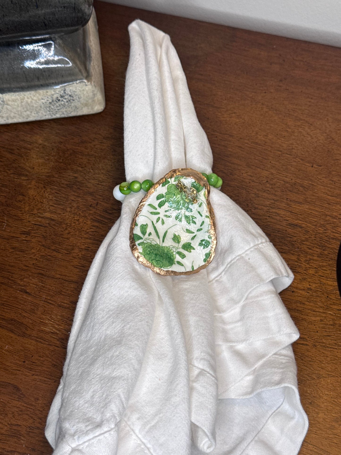 Shuck Yeah | Oyster Napkin Rings | Green & White Floral