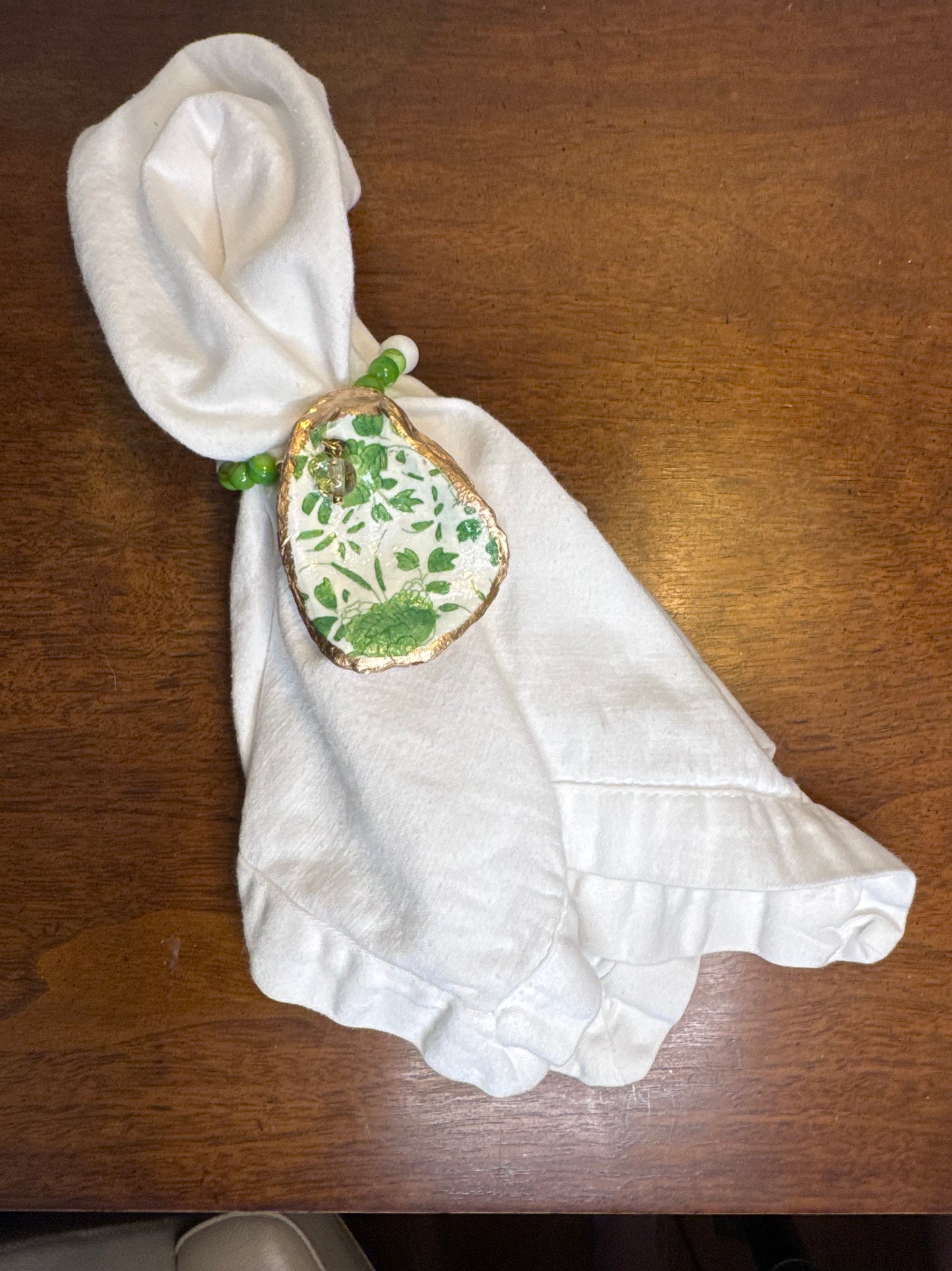 Shuck Yeah | Oyster Napkin Rings | Green & White Floral