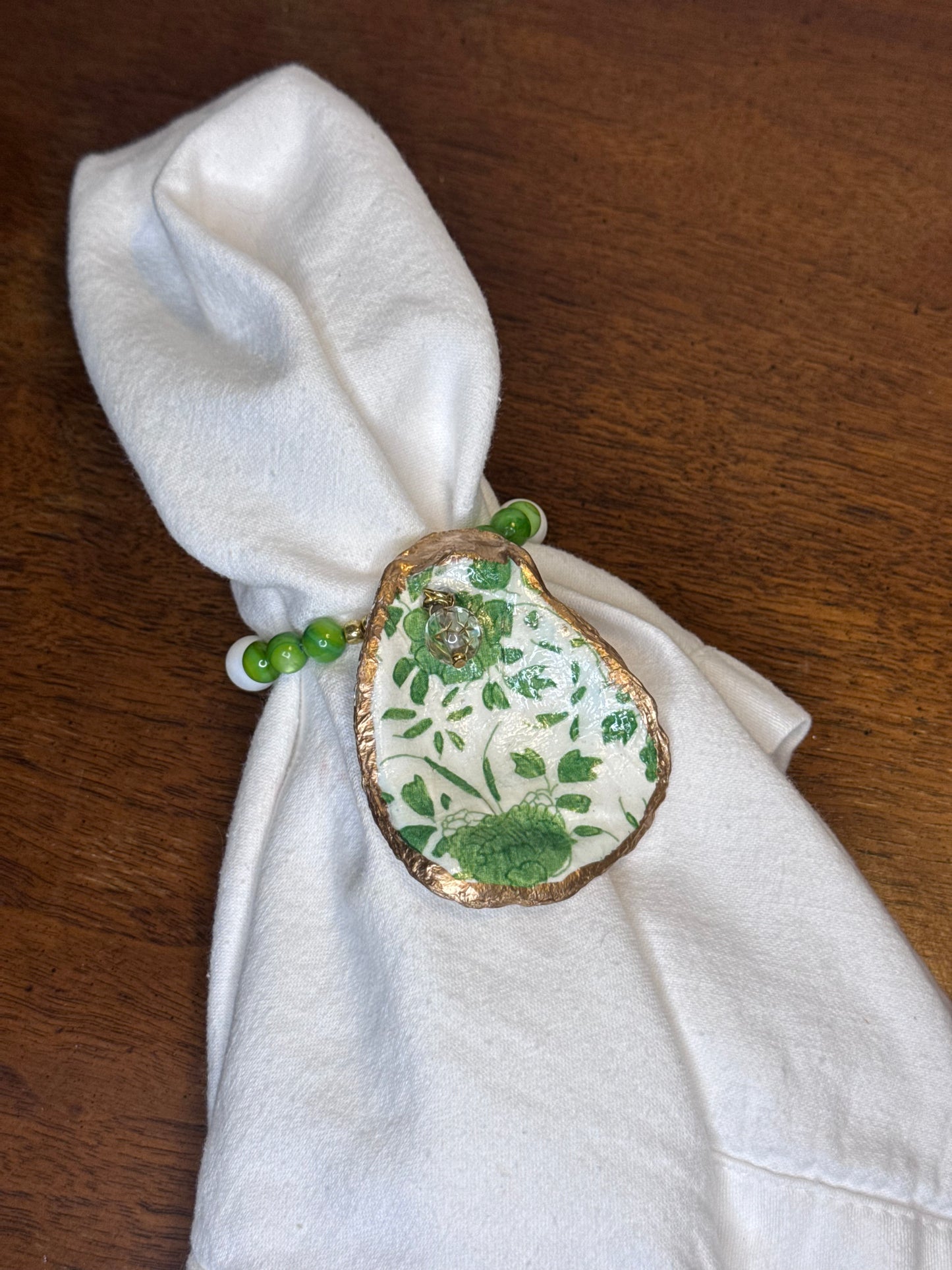 Shuck Yeah | Oyster Napkin Rings | Green & White Floral