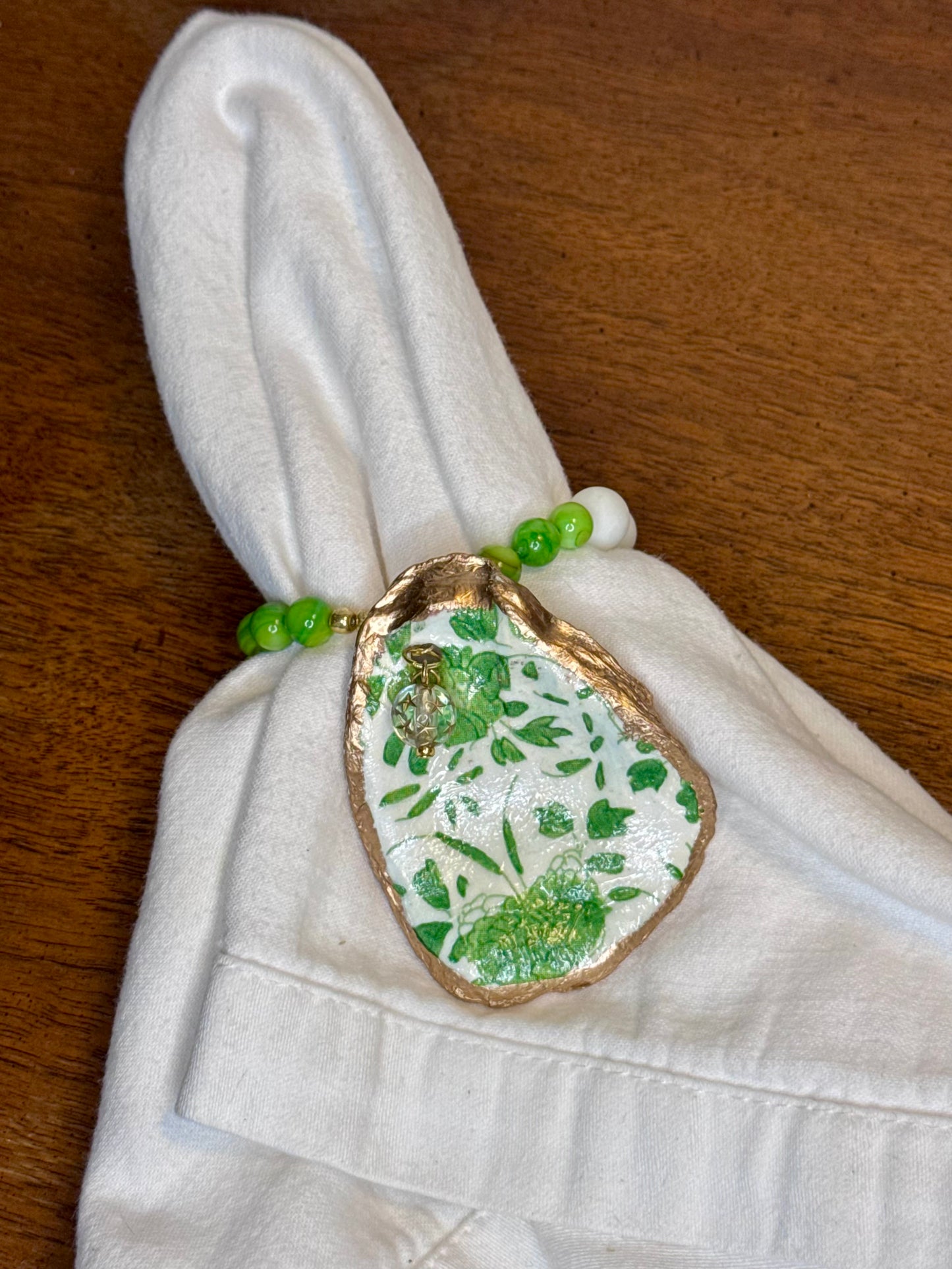 Shuck Yeah | Oyster Napkin Rings | Green & White Floral