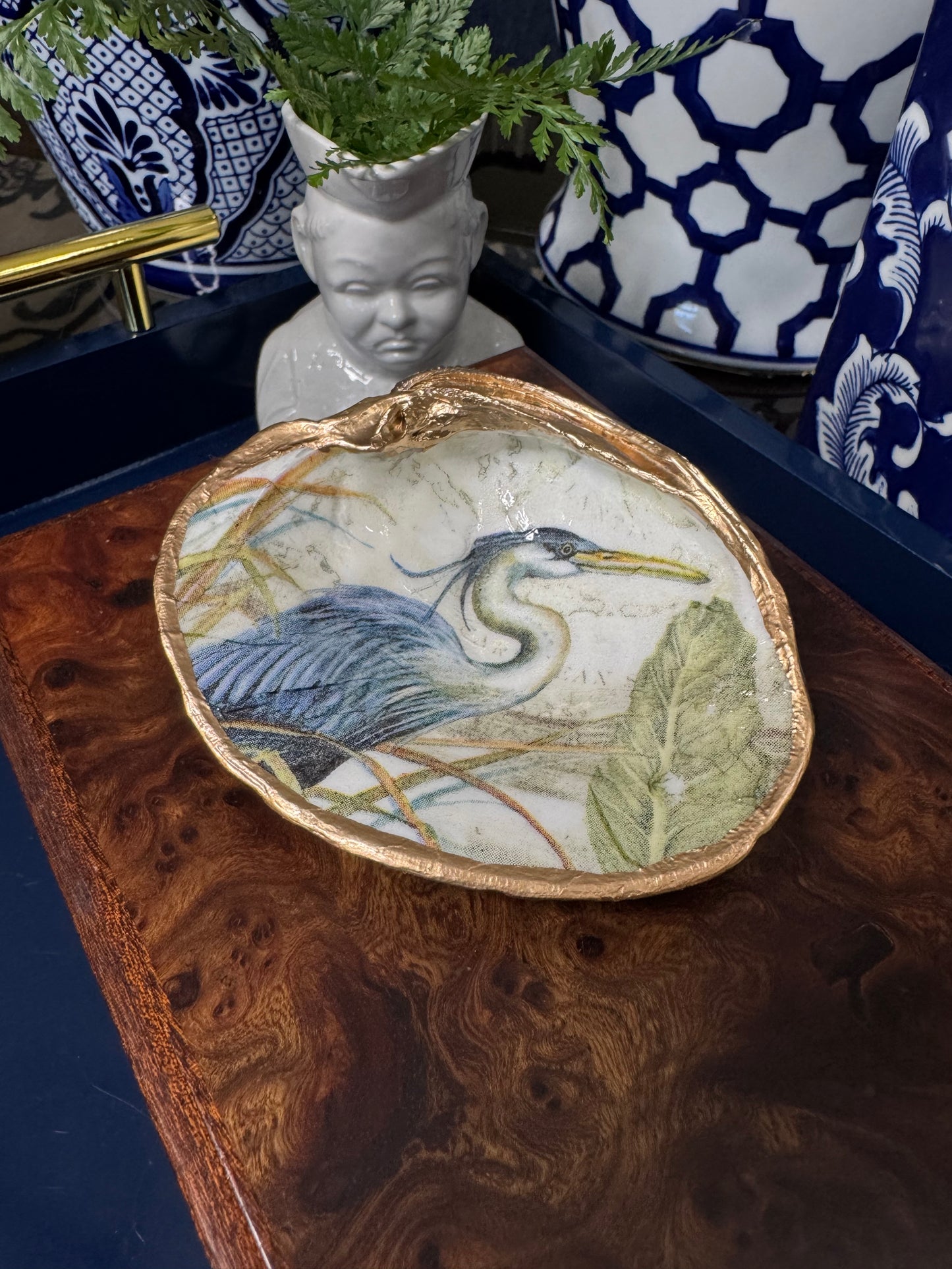 Blue Heron | Medium Clam Shell Trinket Dish