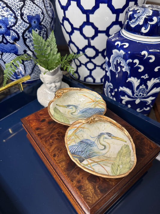 Blue Heron | Medium Clam Shell Trinket Dish