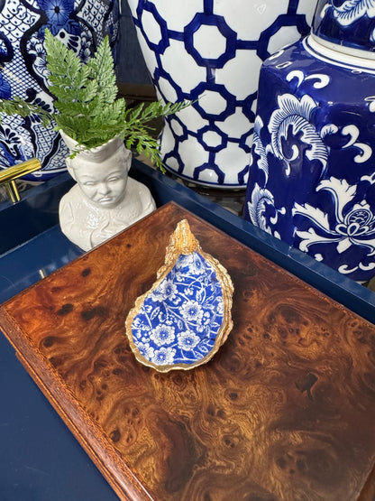 Navy & White Floral  | Grande Oyster Display Shell