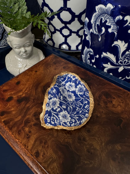 Navy & White Floral  | Grande Oyster Display Shell