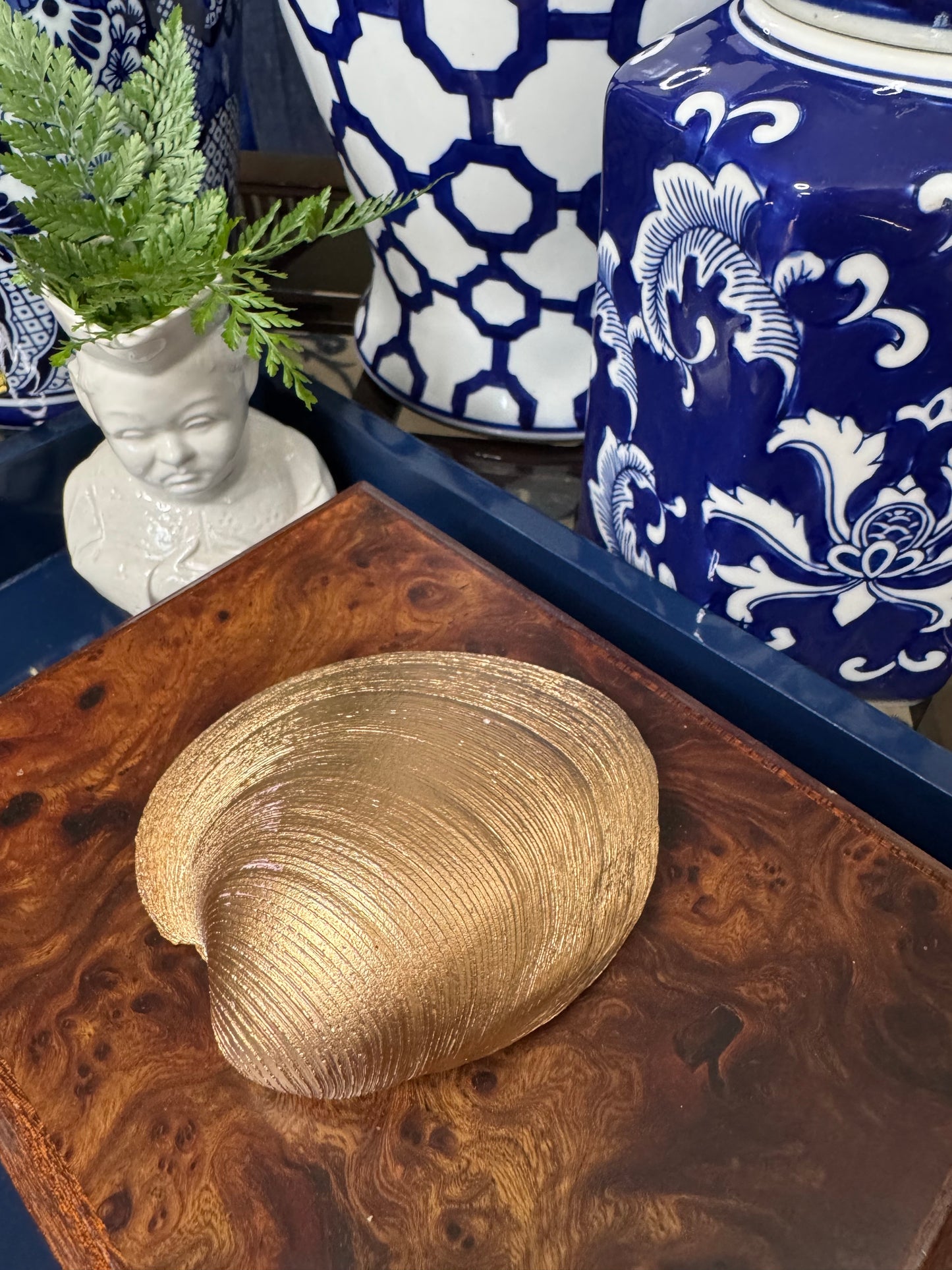 Blue Harvest Bloom | XL Clam Shell Trinket Dish