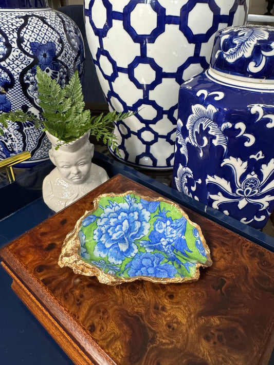 Green & Blue Floral | Petite or Grande Oyster Display Shell