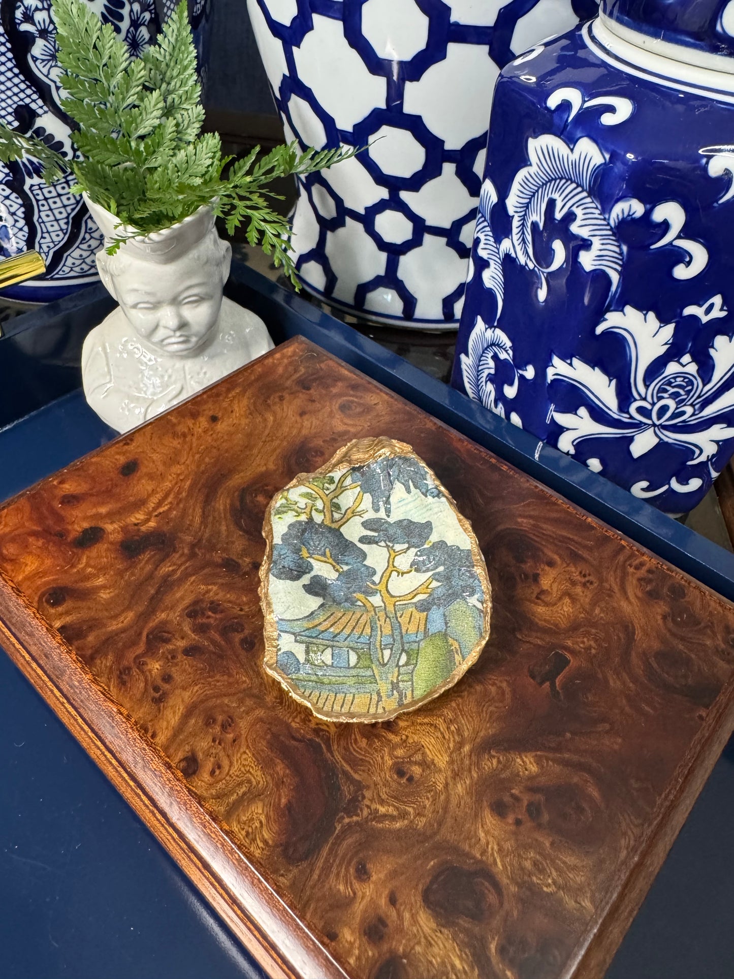 Blue Green Chinoiserie | Grande Oyster Display Shell