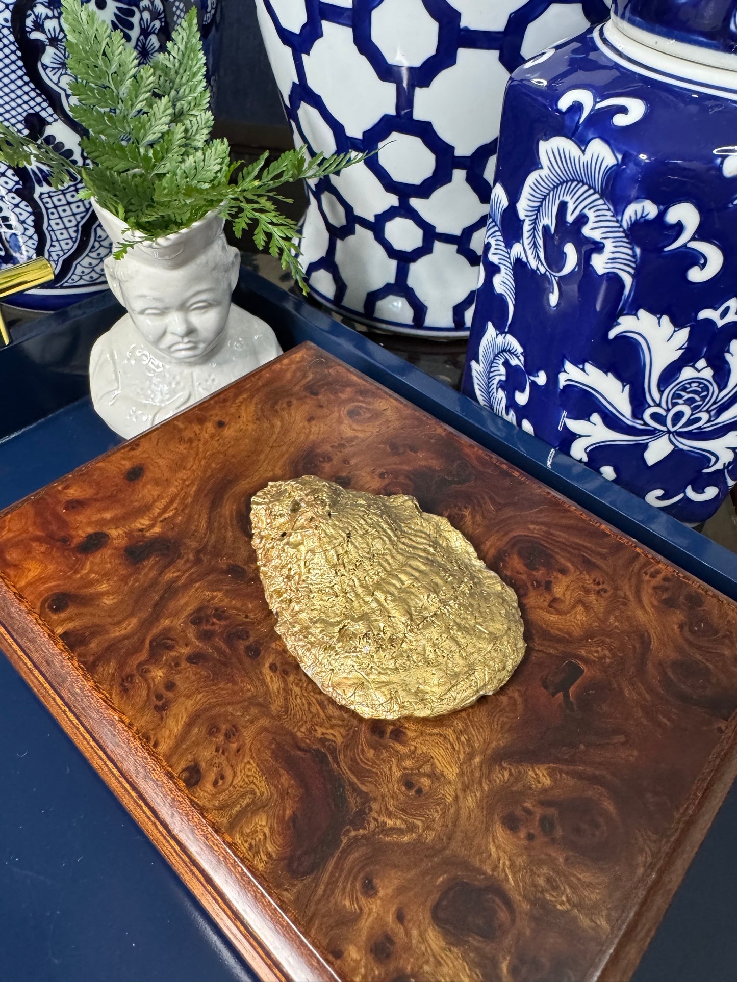 Blue Green Chinoiserie | Grande Oyster Display Shell
