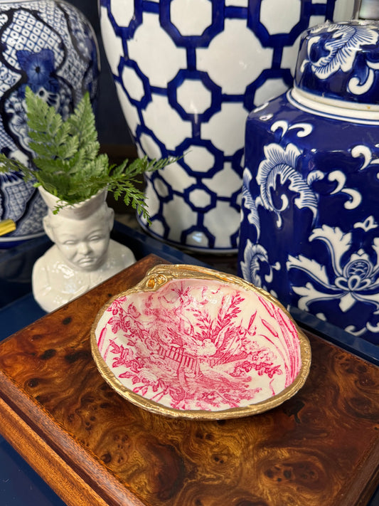 Pink Harvest Toile | Grande or Medium Clam Shell Trinket Dish