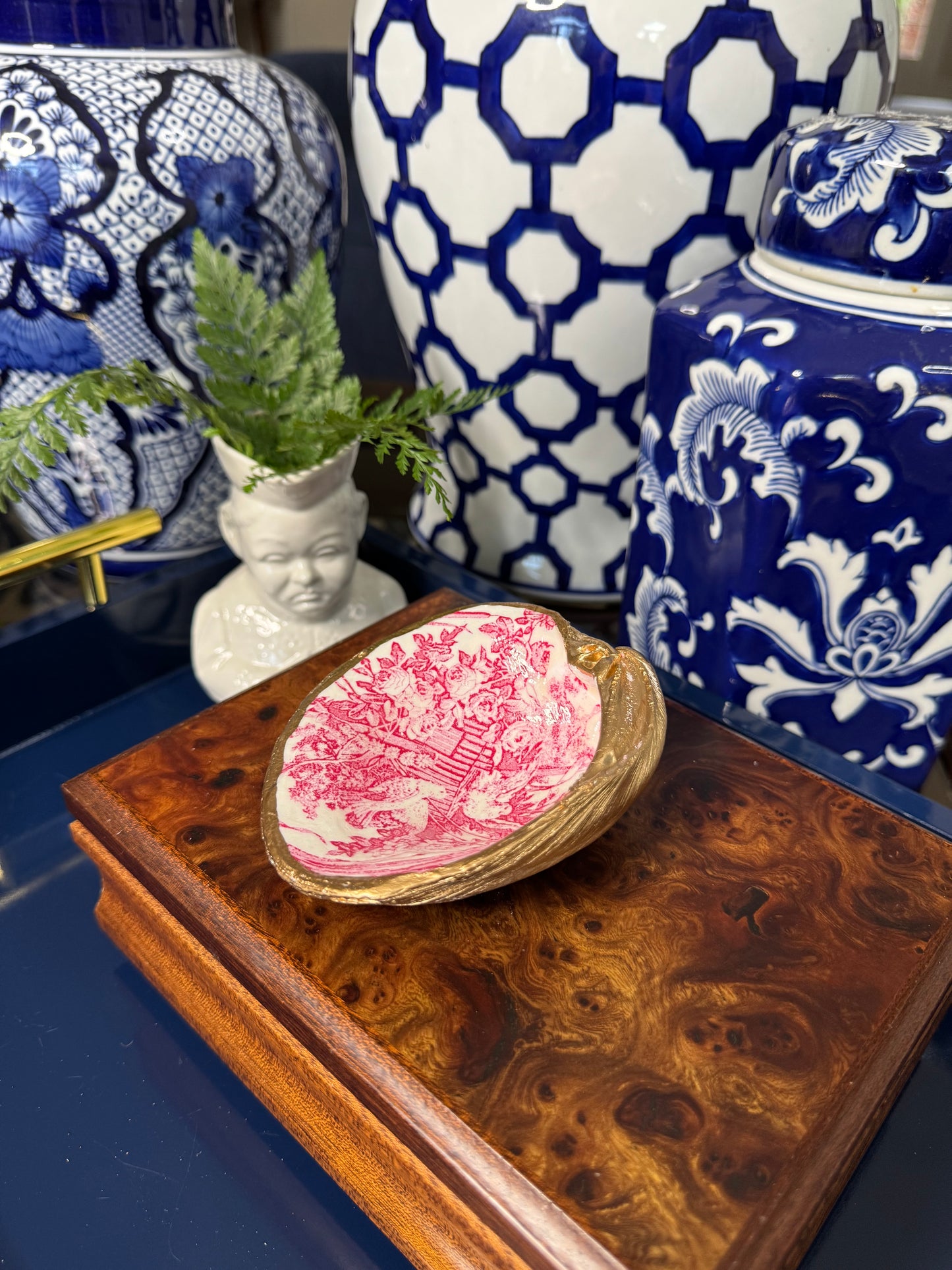 Pink Harvest Toile | Grande or Medium Clam Shell Trinket Dish